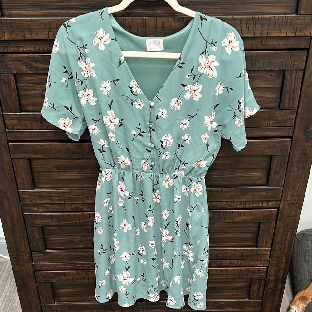 Sienna Sky Green Flutter Sleeve Mini Sundress